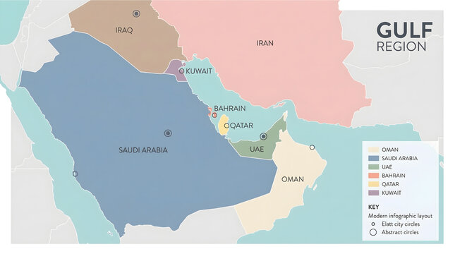 Gulf Region Political Map Infographic with Country Borders