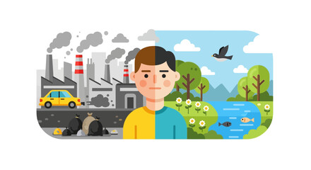 Fototapeta premium Our Planet's Dilemma The Striking Visual Contrast Between Environmental Destruction and the Beauty of a Pristine World