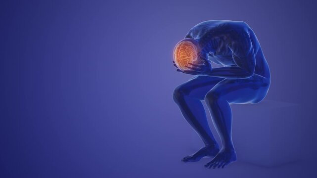 3d human having severe headache or pain or migraine concept