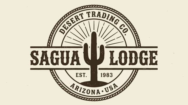 Vintage Desert Trading Co Sagua Lodge Arizona USA Logo with Saguaro Cactus.
