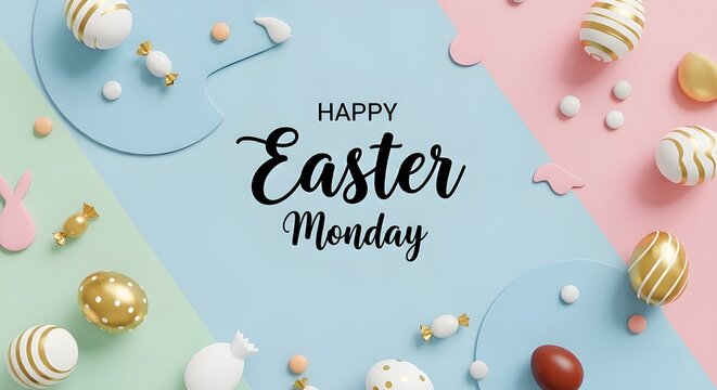 Happy easter monday celebration with colorful festive text over a city map