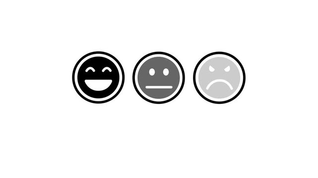 Customer feedback rating icons with happy neutral and sad emoji faces for user experience evaluation and satisfaction survey system 4k animation video