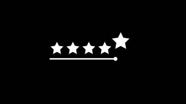 Five black rating stars isolated on a white background - Star video animation for product reviews and feedback