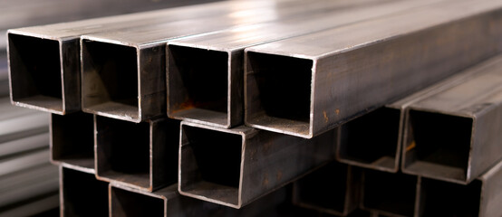 Square Metal Tubes Stacked at Steel Storage