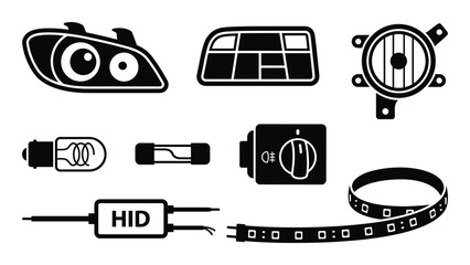 Car light equipment vector icon set on transparent background illustration, automotive collection © GoDesigner