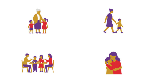 Family activities icons in balanced 2x2 layout