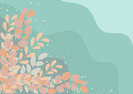 Green Gradient Background Decorated With Yellow Brown Leaf Pattern Ornaments