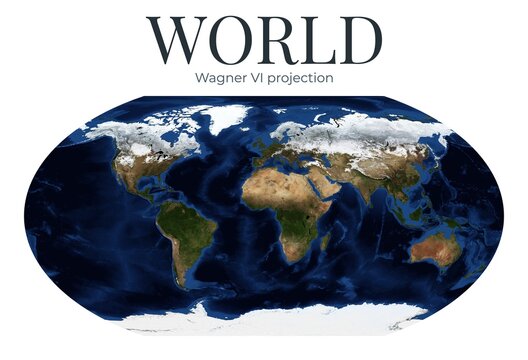 World Map. Wagner VI projection. High Detail Physical Map of The Earth. Raster Graphic Illustration. Elements of this image furnished by NASA.