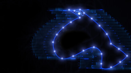 Neon light flying bird constellation blue glowing particles background illustration data technology concept © Zhuk