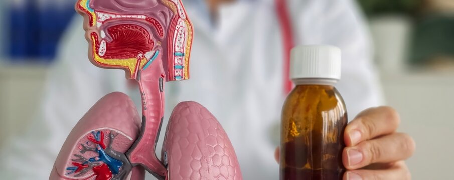 Study of respiratory health using a lung model and a liquid drug syrup