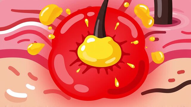 Close up of a red inflamed skin pore with a hair follicle and sebum representing skincare and dermatology concepts