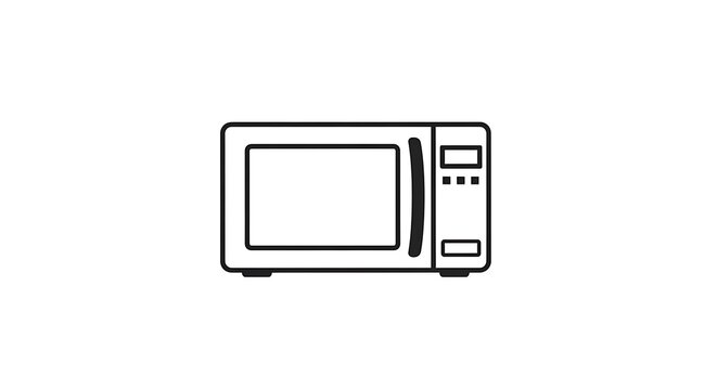 Illustration of a microwave oven with a door handle and control panel in black outline style