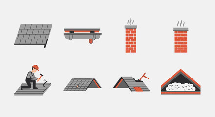 Fototapeta premium Roofing Materials and Construction Process Stages.