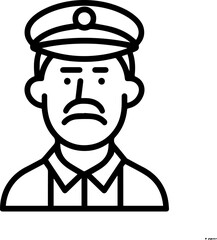 Obraz premium Hand Drawn Elderly Police Officer Man Black and White Illustration in Minimal Solid Art Style Design