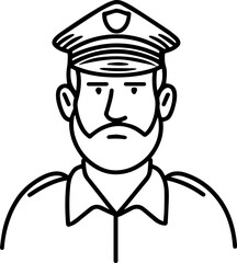 Obraz premium Hand Drawn Elderly Police Officer Man Black and White Illustration in Minimal Solid Art Style Design