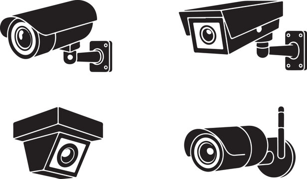 Observation CCTV camera icon set. Surveillance camera