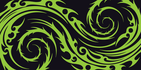 Vibrant green tribal swirls create an abstract and dynamic design a striking silhouette high-quality professional © MdNoor