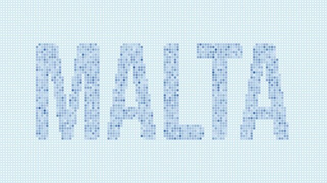 Malta dotted map animation. Digital style shape of the country. Malta shape and title dots appear with bulb flickering effect. Intro, outro, logo, title video.
