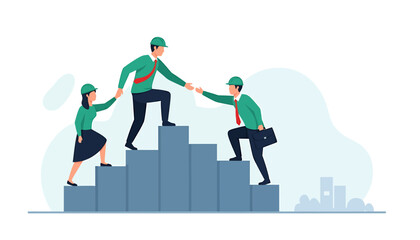 Obraz premium Teamwork and Collaboration Helping Each Other Climb Stairs.