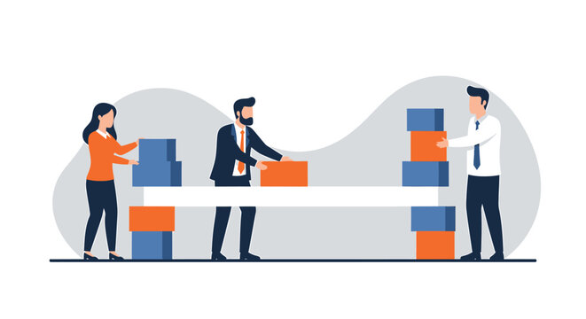Teamwork building blocks for business success and strategy.