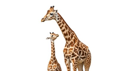 Obraz premium Adult Giraffe and Baby Giraffe Side View Portrait
