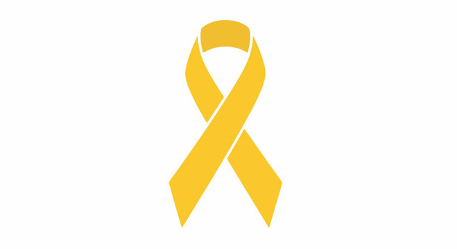 Yellow awareness ribbon vector icon, gold ribbon symbol for childhood cancer and military support, flat medical solidarity sign on white background