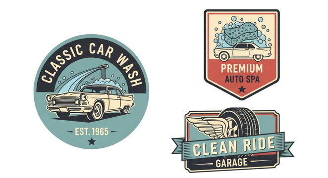 Car Wash Logo Designs Featuring Classic Cars and Automotive Themes.