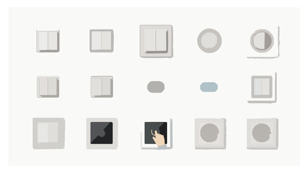 Electric switch vector set with modern wall switches dimmer and socket controls in realistic flat style
