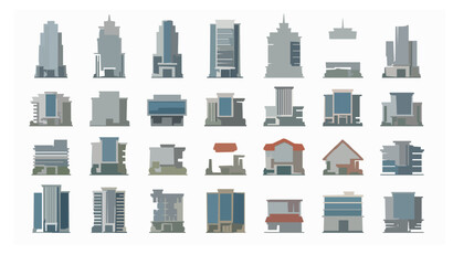 Modern building vector set with city architecture skyscrapers houses and commercial structures flat design © Hazara