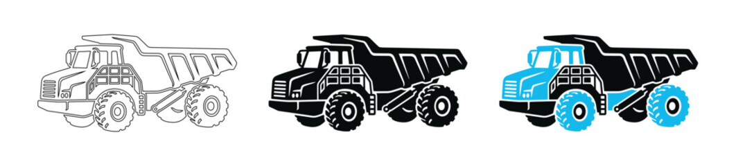 Heavy Duty Mining Dump Truck Vector Icon Set for Construction and Industrial Machinery Design © Graphicdsrv