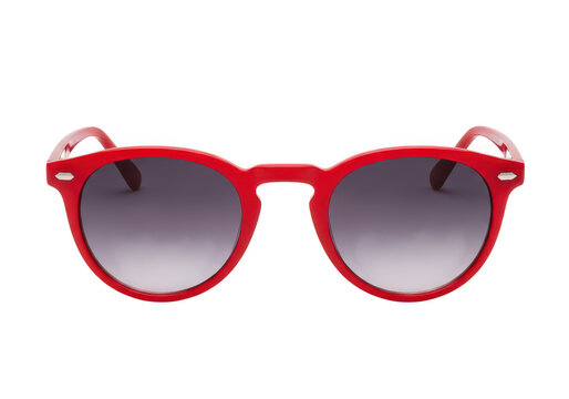 Stylish red cat-eye sunglasses with mirrored lenses and decorative bow accents isolated on transparent background