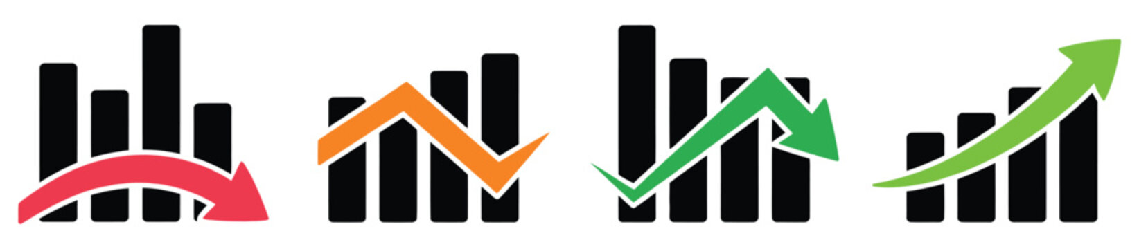 Growing graph icon illustrating business growth chart concepts, featuring increase and decrease graph symbols ideal for financial reports, analytics dashboards, and corporate presentations