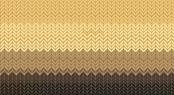 Warm and cozy knitted chevron pattern in earthy tones of yellow, beige, brown, and dark gray for winter textile design.