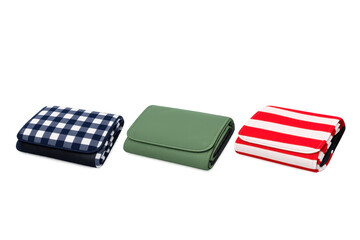 Fototapeta premium Three folded picnic blankets on transparent background