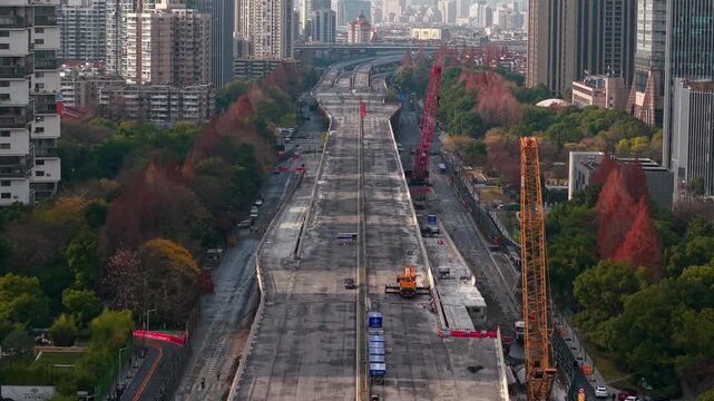 Cranes are used to take apart an elevated highway in China.