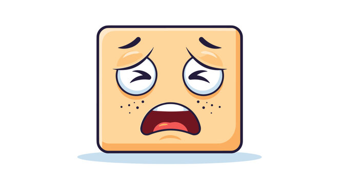 Simple square-shaped cartoon face with a sad crying expression closed eyes and mouth open in distress on a neutral background for icons.
