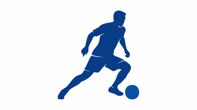 Dynamic blue silhouette of a male soccer player dribbling the ball