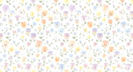 Fototapeta premium Watercolor pansy floral seamless pattern, pastel spring flower background, botanical texture
