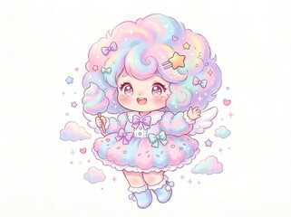 Naklejka premium chibi cotton candy fluffy pastel style, white background 