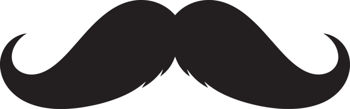 Vintage curly handlebar mustache silhouette icon for grooming design.