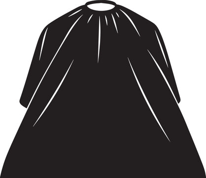 Black barber cape with lines on transparent background.
