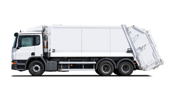 Clean white garbage truck isolated on white background transportation