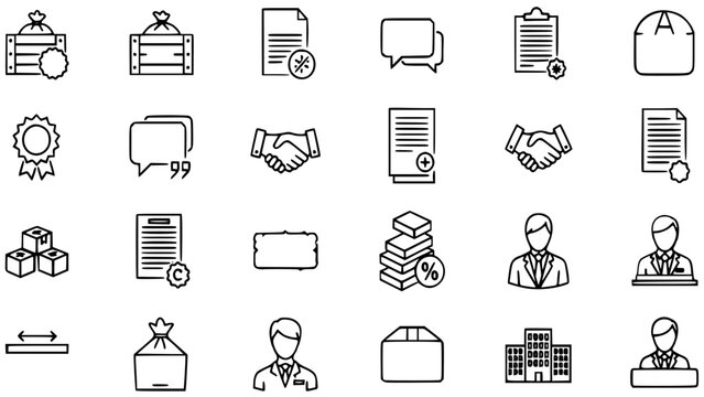Business to business B2B vector line icons illustration wholesale transactions, procurement, agreement, negotiation, discount,  quotation, corporate buyer, delivery and supply chain management for web
