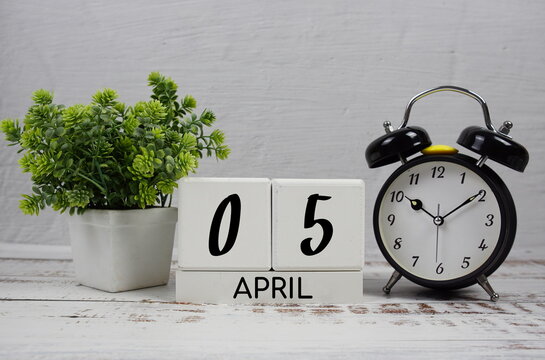Wooden Calendar Showing the Date of April 5th. Day 5 of April month