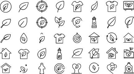 Fototapeta premium Collection of nature and organic leaf icons representing environmental sustainability, green energy, recycled products, and healthy lifestyle concepts, perfect for modern design projects 