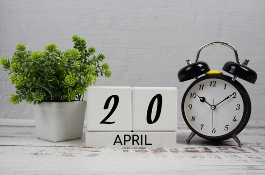 Wooden Calendar Showing the Date of April 20th. Day 20 of April month