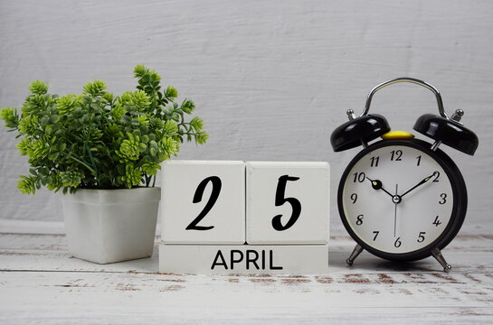 Wooden Calendar Showing the Date of April 25th. Day 25 of April month