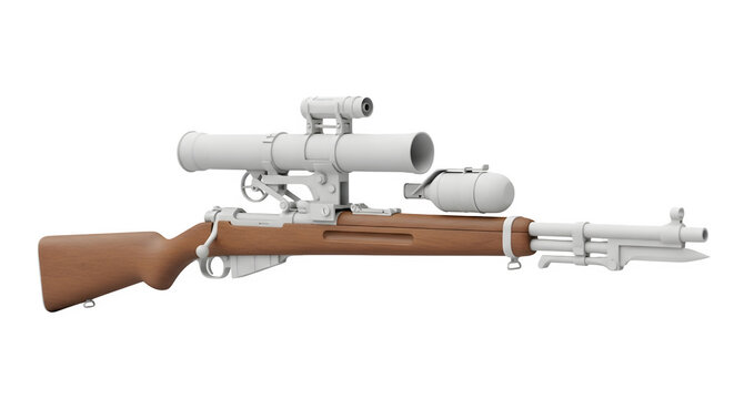 A rifle with scope and silencer on a transparent background