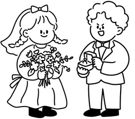 신랑신부 웨딩 선 일러스트 캐릭터 © 말랑콩이 놀이공작소