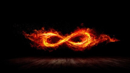 Fototapeta premium Fiery infinity symbol with flames on black background graphic design